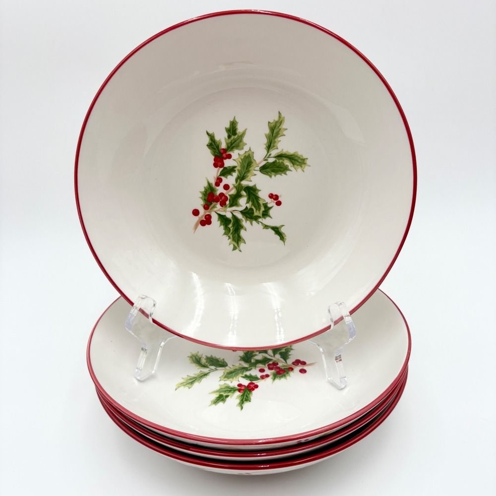 Lenox Holly Scroll Porcelain Bowls Set of 4 Christmas Holiday Dinnerware